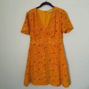 Madewell Silk Belladonna Floral V-Neck Flutter Sleeve Mini Dress Yellow Size 6